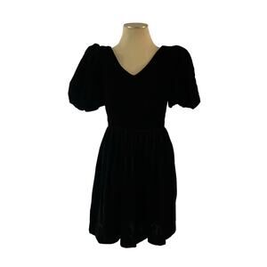 Vtg 80s/90s Black Velvet Puff Sleeve Mini Dress Sz 10 Whimsygoth Hoco